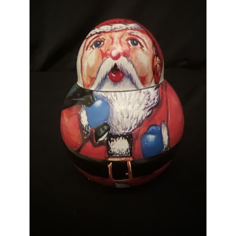 Vintage Santa Claus Tin Trinket Box Nesting Box Christmas Candy Container